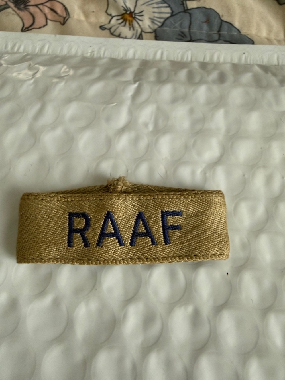 RAAF Embroidered Uniform Name Tape - Tan with Navy Stitching
